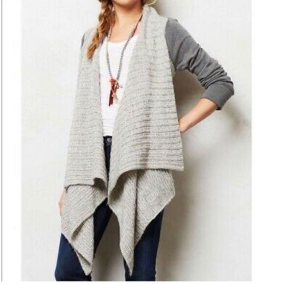 Saturday Sunday Anthropologie Size Medium Gray Waterfall Front Casado Cardigan - Picture 1 of 10